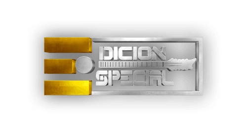 A 3-D version of the Edicion Especial logo, the logo consists of the words Edicion Especial with an enlarged E that serves as the first letter of both words