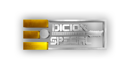 A 3-D version of the Edicion Especial logo, the logo consists of the words Edicion Especial with an enlarged E that serves as the first letter of both words
